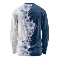 Hawaii Hibiscus Flowers Long Sleeve Shirt Blue Polynesian Pattern LT05 - Polynesian Pride