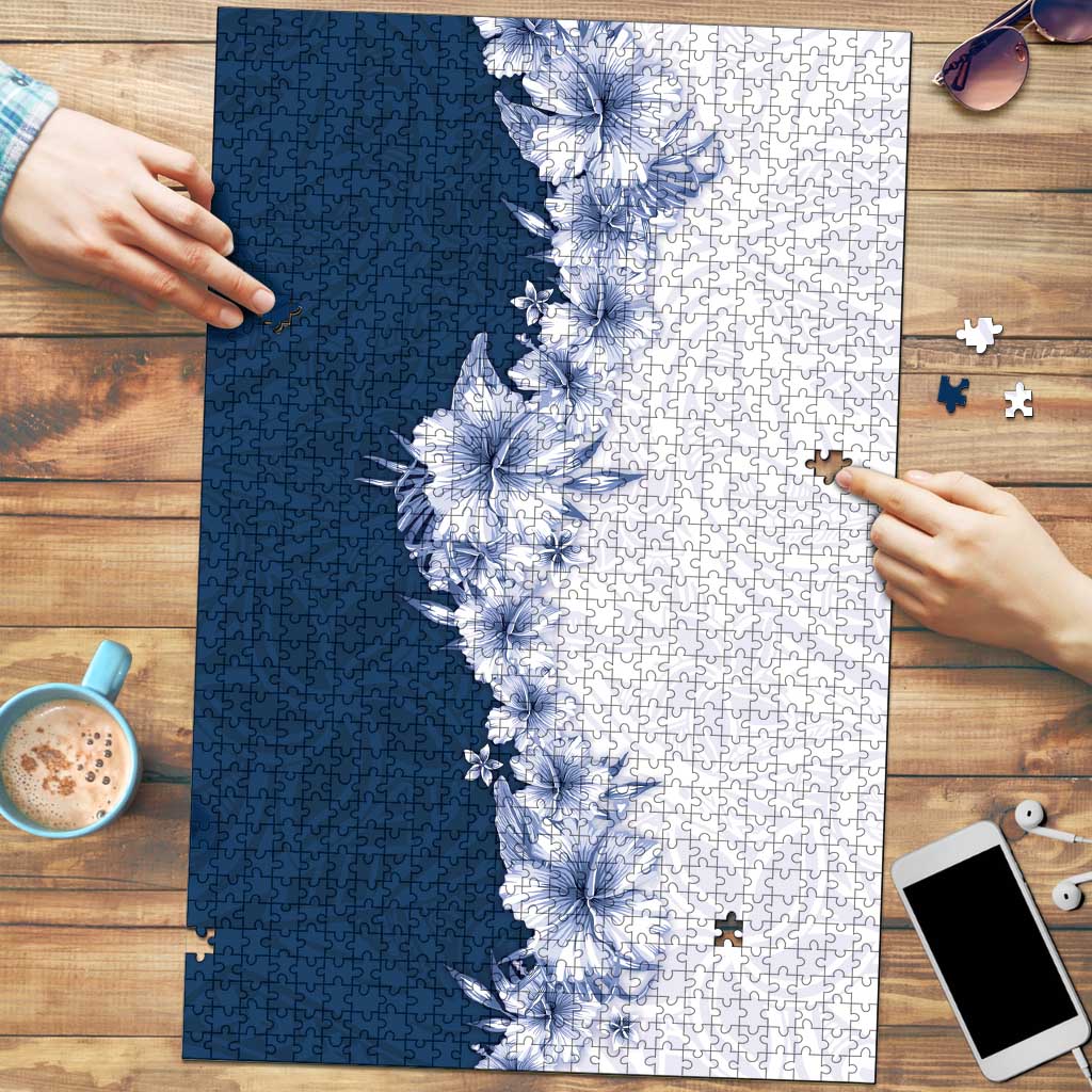 Hawaii Hibiscus Flowers Puzzle Blue Polynesian Pattern LT05 Blue - Polynesian Pride