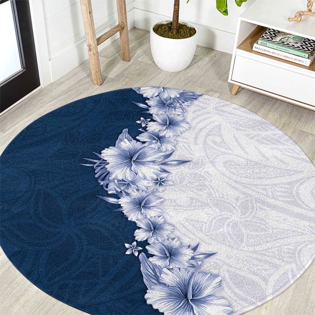 Hawaii Hibiscus Flowers Round Carpet Blue Polynesian Pattern LT05 Blue - Polynesian Pride