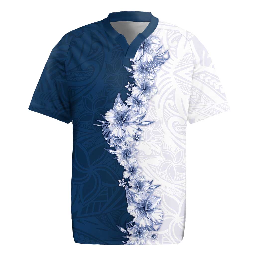 Hawaii Hibiscus Flowers Rugby Jersey Blue Polynesian Pattern LT05 Blue - Polynesian Pride