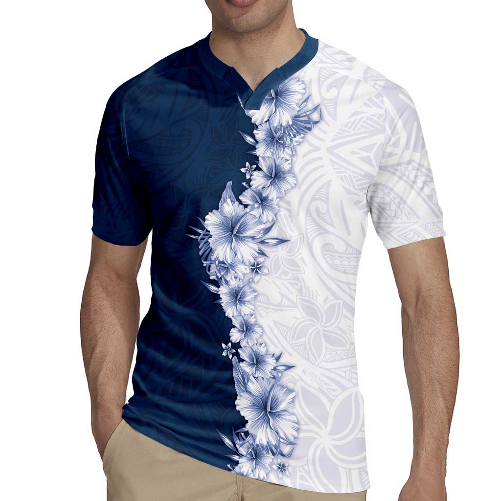 Hawaii Hibiscus Flowers Rugby Jersey Blue Polynesian Pattern LT05 - Polynesian Pride
