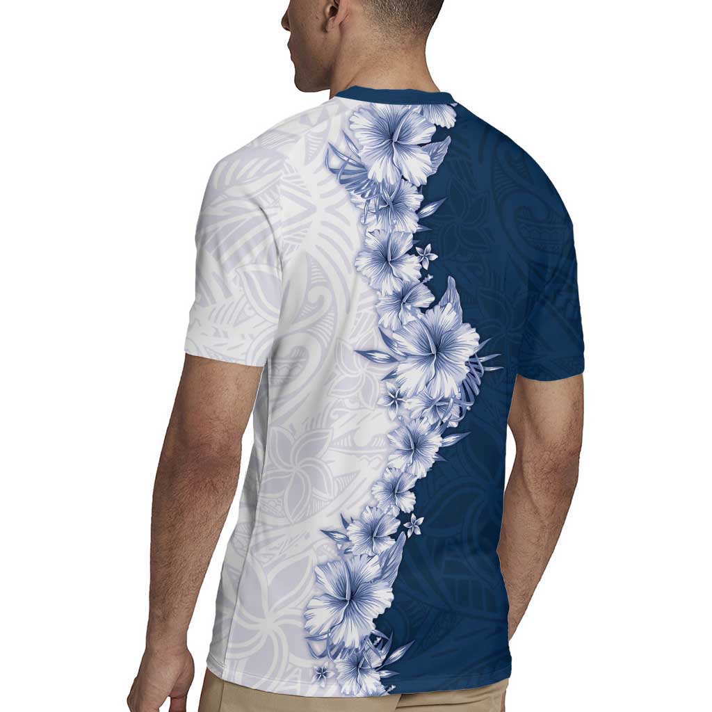 Hawaii Hibiscus Flowers Rugby Jersey Blue Polynesian Pattern LT05 - Polynesian Pride
