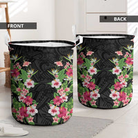 Hawaii Tropical Flowers Laundry Basket Black Polynesian Tattoo Art LT05 - Polynesian Pride