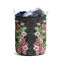 Hawaii Tropical Flowers Laundry Basket Black Polynesian Tattoo Art LT05 - Polynesian Pride