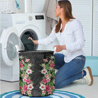 Hawaii Tropical Flowers Laundry Basket Black Polynesian Tattoo Art LT05 - Polynesian Pride