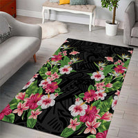 Hawaii Tropical Flowers Area Rug Black Polynesian Tattoo Art LT05 - Polynesian Pride
