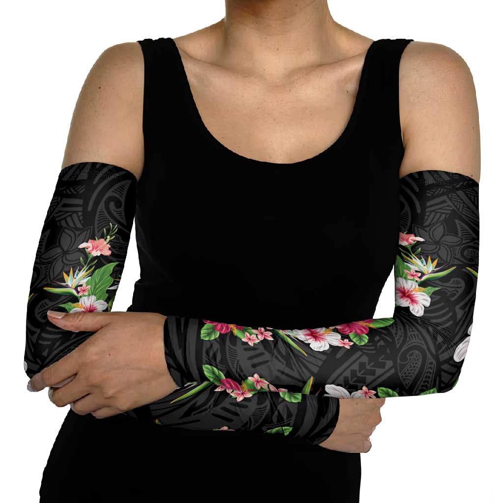 Hawaii Tropical Flowers Arm Sleeves Black Polynesian Tattoo Art LT05 - Polynesian Pride