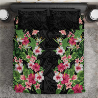Hawaii Tropical Flowers Bedding Set Black Polynesian Tattoo Art LT05 Black - Polynesian Pride