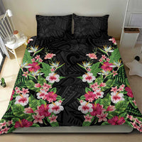 Hawaii Tropical Flowers Bedding Set Black Polynesian Tattoo Art LT05 - Polynesian Pride