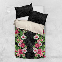 Hawaii Tropical Flowers Bedding Set Black Polynesian Tattoo Art LT05 US Twin 172cm x 218cm Black - Polynesian Pride