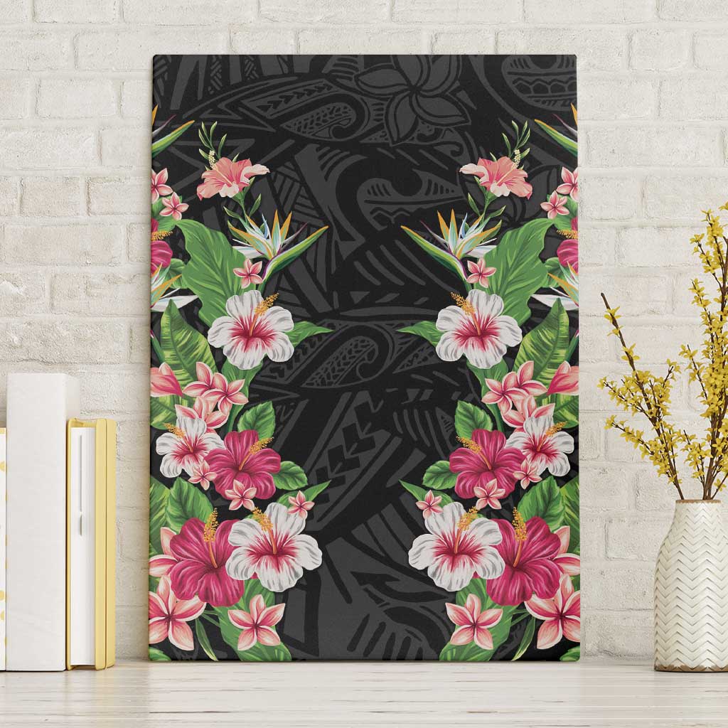 Hawaii Tropical Flowers Canvas Wall Art Black Polynesian Tattoo Art LT05 Without Frame Black - Polynesian Pride