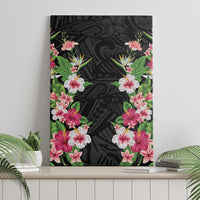 Hawaii Tropical Flowers Canvas Wall Art Black Polynesian Tattoo Art LT05 - Polynesian Pride