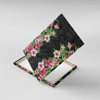 Hawaii Tropical Flowers Canvas Wall Art Black Polynesian Tattoo Art LT05 With Frame Black - Polynesian Pride
