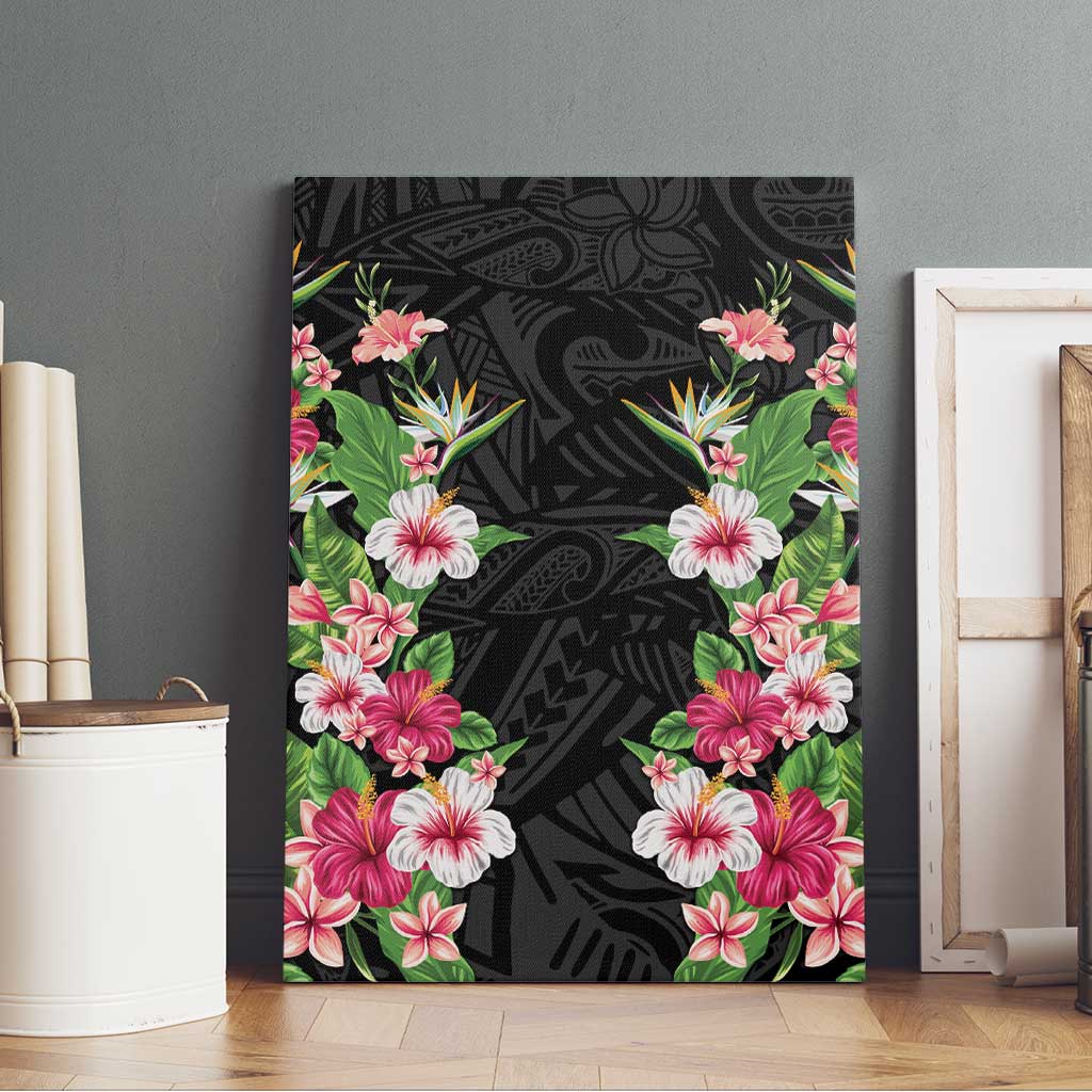Hawaii Tropical Flowers Canvas Wall Art Black Polynesian Tattoo Art LT05 - Polynesian Pride