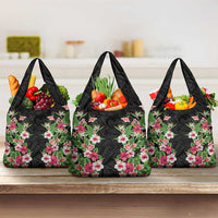 Hawaii Tropical Flowers Grocery Bag Black Polynesian Tattoo Art LT05 3-pack One Size Black - Polynesian Pride
