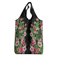 Hawaii Tropical Flowers Grocery Bag Black Polynesian Tattoo Art LT05 - Polynesian Pride