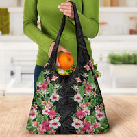 Hawaii Tropical Flowers Grocery Bag Black Polynesian Tattoo Art LT05 - Polynesian Pride