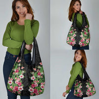 Hawaii Tropical Flowers Grocery Bag Black Polynesian Tattoo Art LT05 - Polynesian Pride
