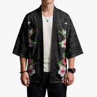 Hawaii Tropical Flowers Kimono Black Polynesian Tattoo Art LT05 - Polynesian Pride
