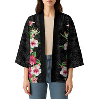 Hawaii Tropical Flowers Kimono Black Polynesian Tattoo Art LT05 - Polynesian Pride