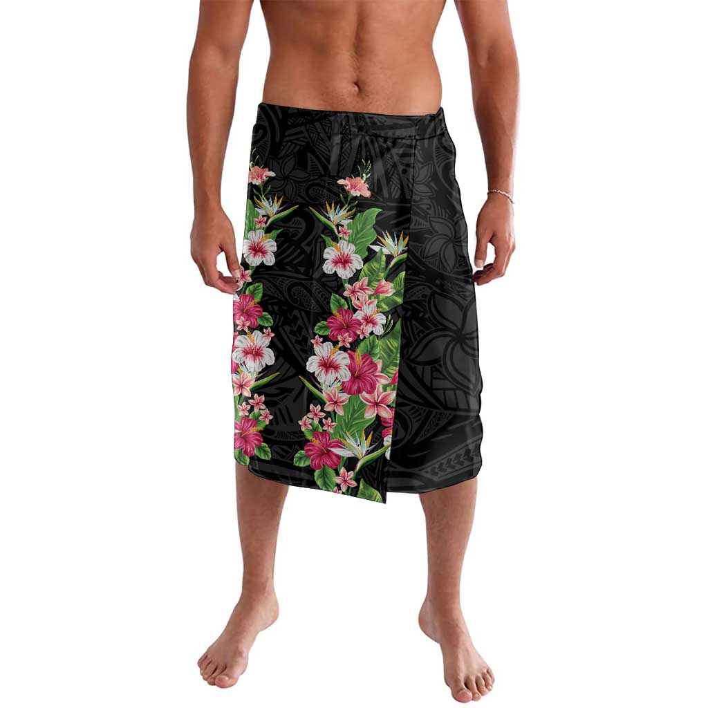 Hawaii Tropical Flowers Lavalava Black Polynesian Tattoo Art LT05 Black - Polynesian Pride