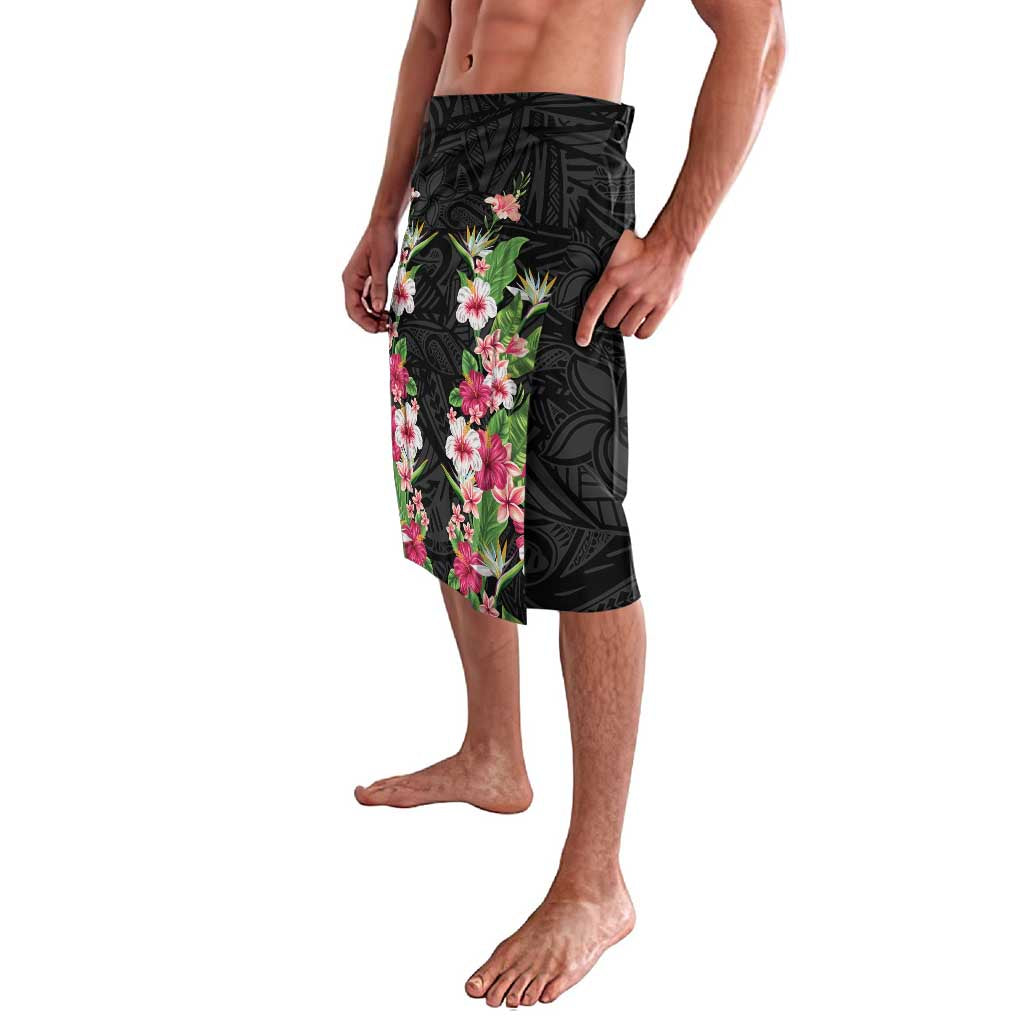 Hawaii Tropical Flowers Lavalava Black Polynesian Tattoo Art LT05 - Polynesian Pride