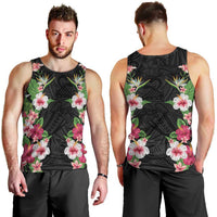 Hawaii Tropical Flowers Men Tank Top Black Polynesian Tattoo Art LT05 - Polynesian Pride