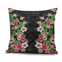 Hawaii Tropical Flowers Pillow Cover Black Polynesian Tattoo Art LT05 Black - Polynesian Pride