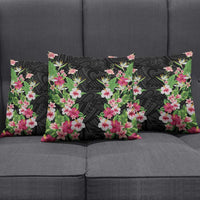 Hawaii Tropical Flowers Pillow Cover Black Polynesian Tattoo Art LT05 - Polynesian Pride