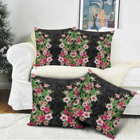 Hawaii Tropical Flowers Pillow Cover Black Polynesian Tattoo Art LT05 - Polynesian Pride