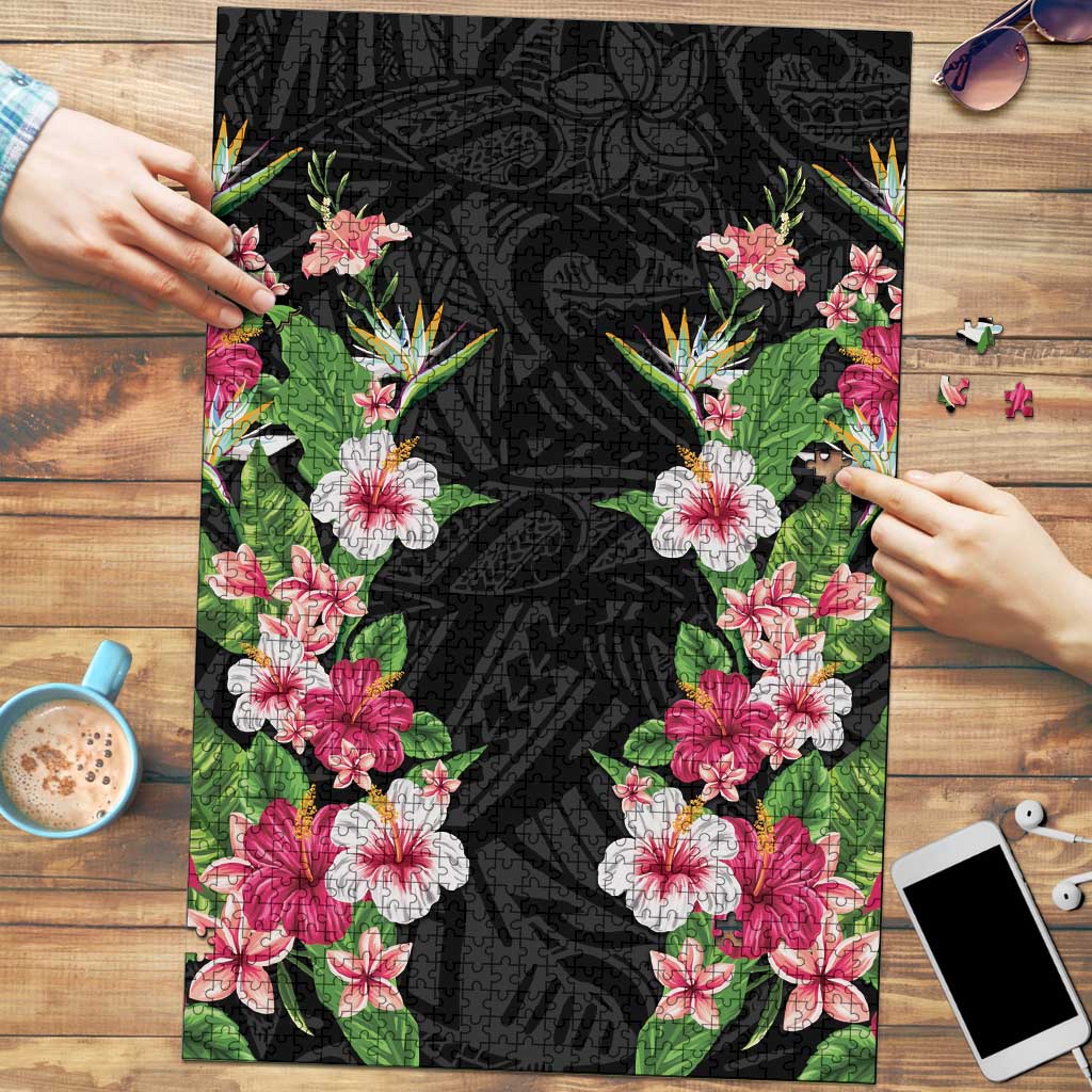 Hawaii Tropical Flowers Puzzle Black Polynesian Tattoo Art LT05 Black - Polynesian Pride