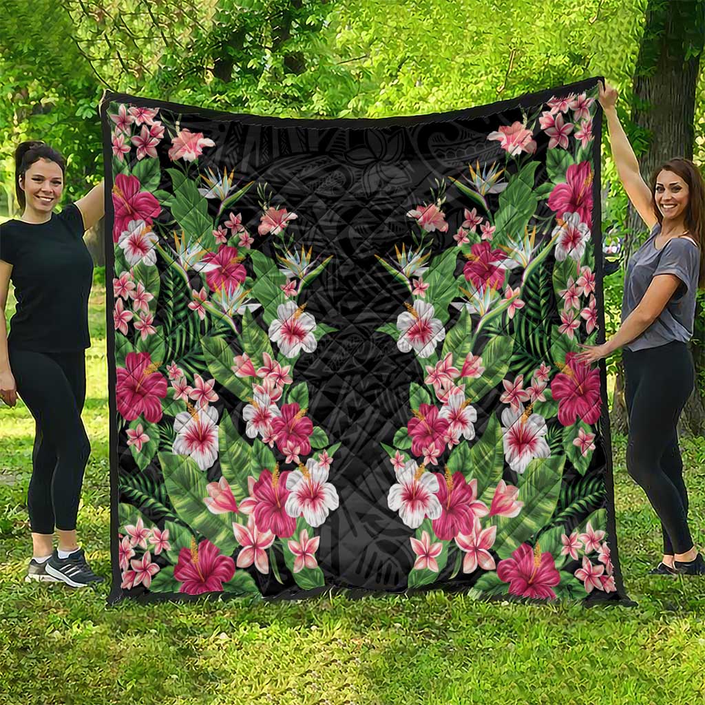 Hawaii Tropical Flowers Quilt Black Polynesian Tattoo Art LT05 - Polynesian Pride