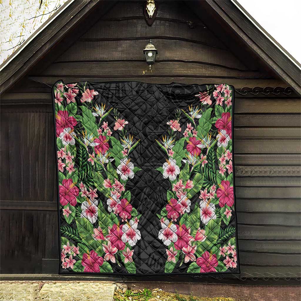 Hawaii Tropical Flowers Quilt Black Polynesian Tattoo Art LT05 - Polynesian Pride