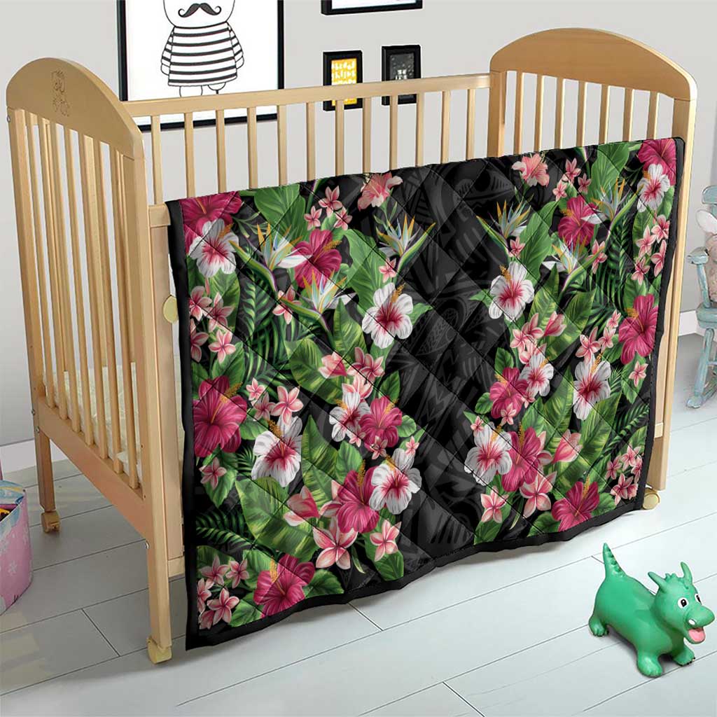 Hawaii Tropical Flowers Quilt Black Polynesian Tattoo Art LT05 - Polynesian Pride