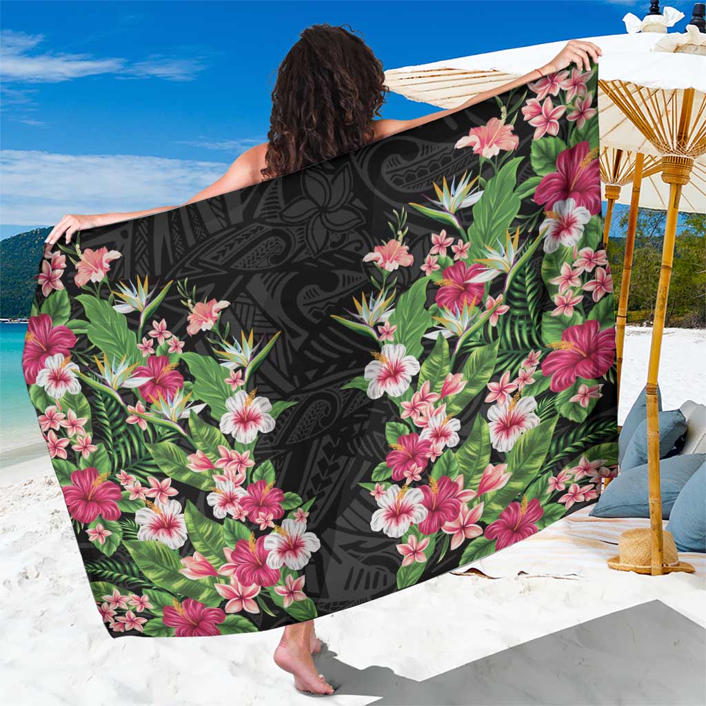 Hawaii Tropical Flowers Sarong Black Polynesian Tattoo Art LT05 One Size 44 x 66 inches Black - Polynesian Pride