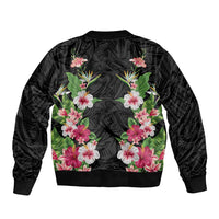 Hawaii Tropical Flowers Sleeve Zip Bomber Jacket Black Polynesian Tattoo Art LT05 - Polynesian Pride
