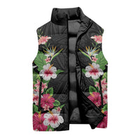 Hawaii Tropical Flowers Sleeveless Puffer Jacket Black Polynesian Tattoo Art LT05 - Polynesian Pride
