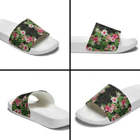 Hawaii Tropical Flowers Slide Sandals Black Polynesian Tattoo Art LT05 - Polynesian Pride