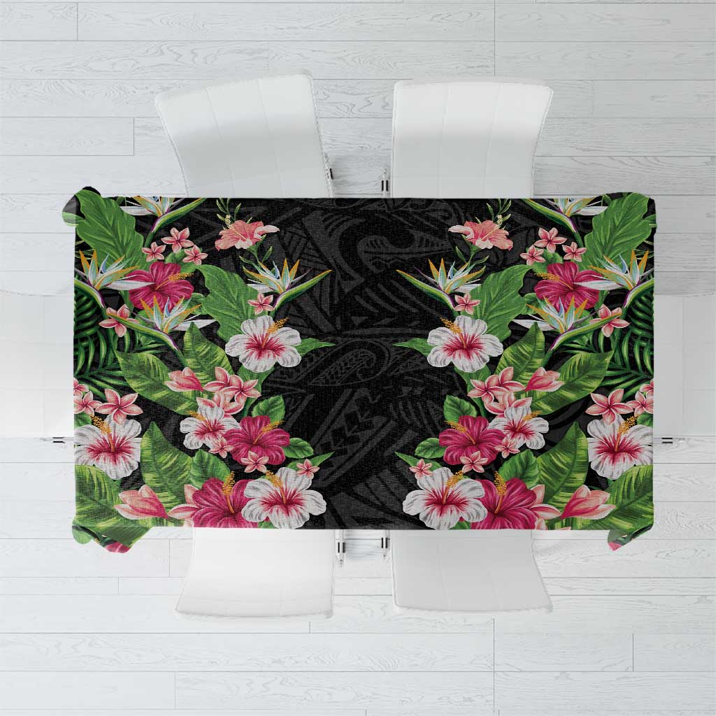 Hawaii Tropical Flowers Tablecloth Black Polynesian Tattoo Art LT05 Black - Polynesian Pride