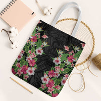 Hawaii Tropical Flowers Tote Bag Black Polynesian Tattoo Art LT05 White Strap One Size Black - Polynesian Pride
