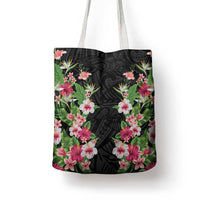 Hawaii Tropical Flowers Tote Bag Black Polynesian Tattoo Art LT05 - Polynesian Pride