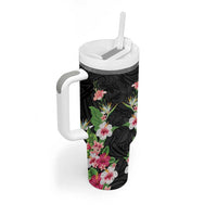 Hawaii Tropical Flowers Tumbler With Handle Black Polynesian Tattoo Art LT05 - Polynesian Pride