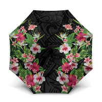 Hawaii Tropical Flowers Umbrella Black Polynesian Tattoo Art LT05 One Size Folded 11.42 inch Opened Diameter 37.4 inch Black - Polynesian Pride