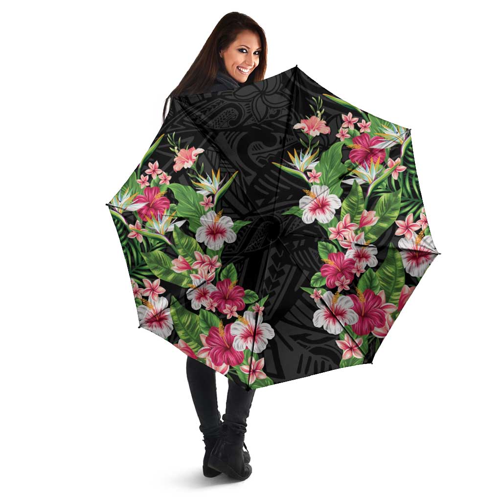 Hawaii Tropical Flowers Umbrella Black Polynesian Tattoo Art LT05 - Polynesian Pride
