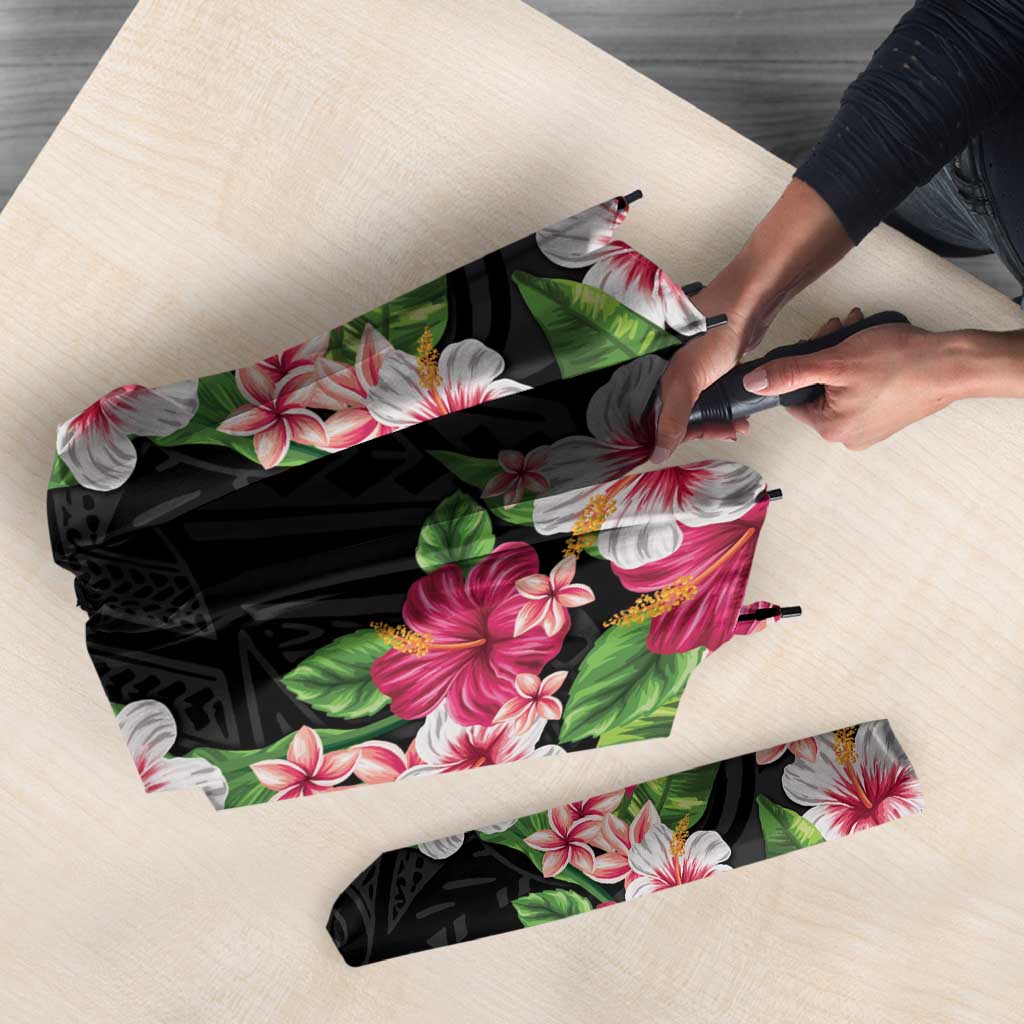 Hawaii Tropical Flowers Umbrella Black Polynesian Tattoo Art LT05 - Polynesian Pride