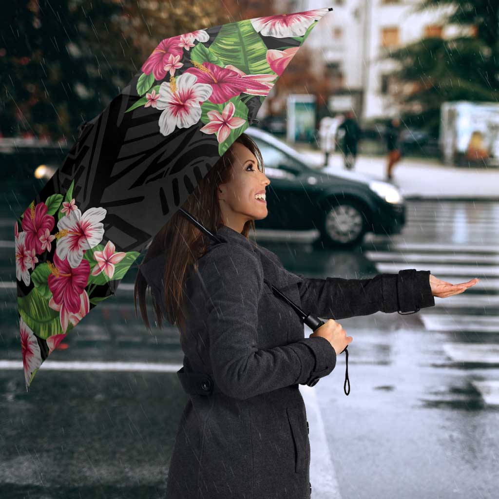 Hawaii Tropical Flowers Umbrella Black Polynesian Tattoo Art LT05 - Polynesian Pride