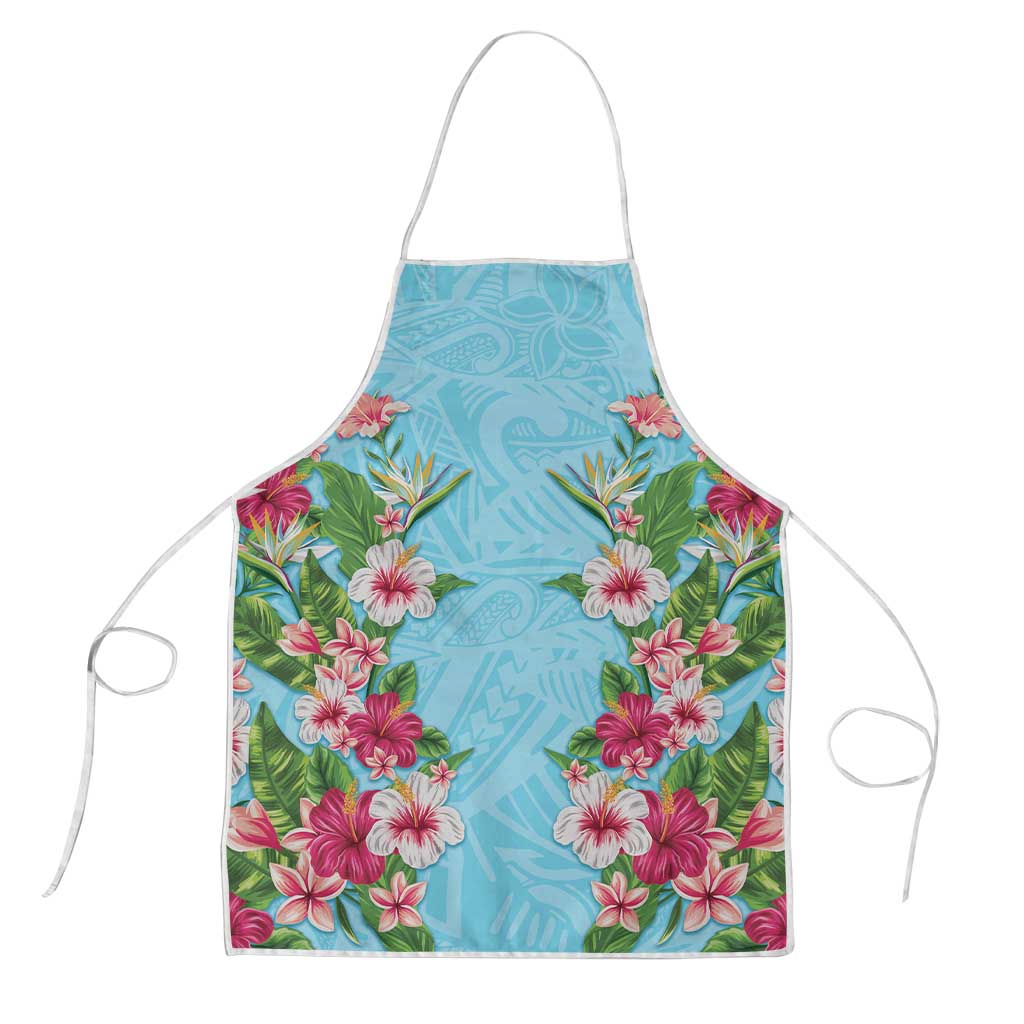 Hawaii Tropical Flowers Apron Sky Blue Polynesian Tattoo Art LT05 Blue - Polynesian Pride