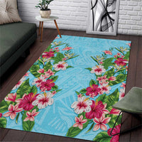 Hawaii Tropical Flowers Area Rug Sky Blue Polynesian Tattoo Art LT05 Blue - Polynesian Pride