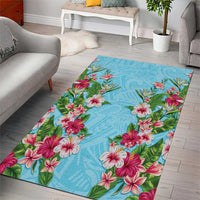 Hawaii Tropical Flowers Area Rug Sky Blue Polynesian Tattoo Art LT05 - Polynesian Pride