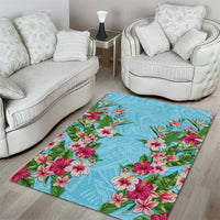 Hawaii Tropical Flowers Area Rug Sky Blue Polynesian Tattoo Art LT05 - Polynesian Pride